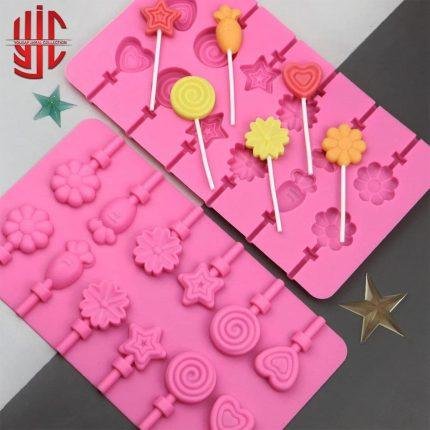 Silicon Heart Star Flower Carrot Round Lollipop Mold 12 Cavities