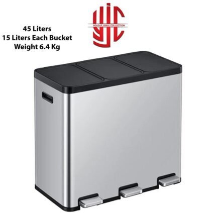 Stainless Steel Rectangle Triple Pedal Dustbin 45 Liters