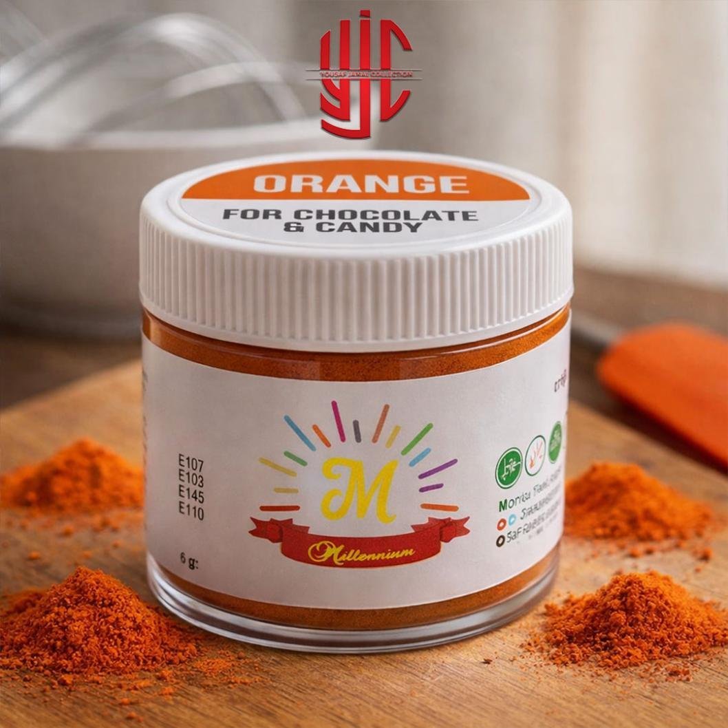 yjc-CFCL-091-1.jpg Millenium Orange Candy & Chocolate Powder Color 6 Gram - Image 1
