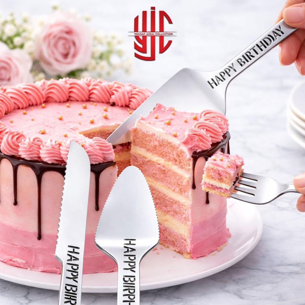 yjc-DCTP-019-1.jpg Acrylic Happy Birthday Knife Fork Lifter Set Silver - Image 1