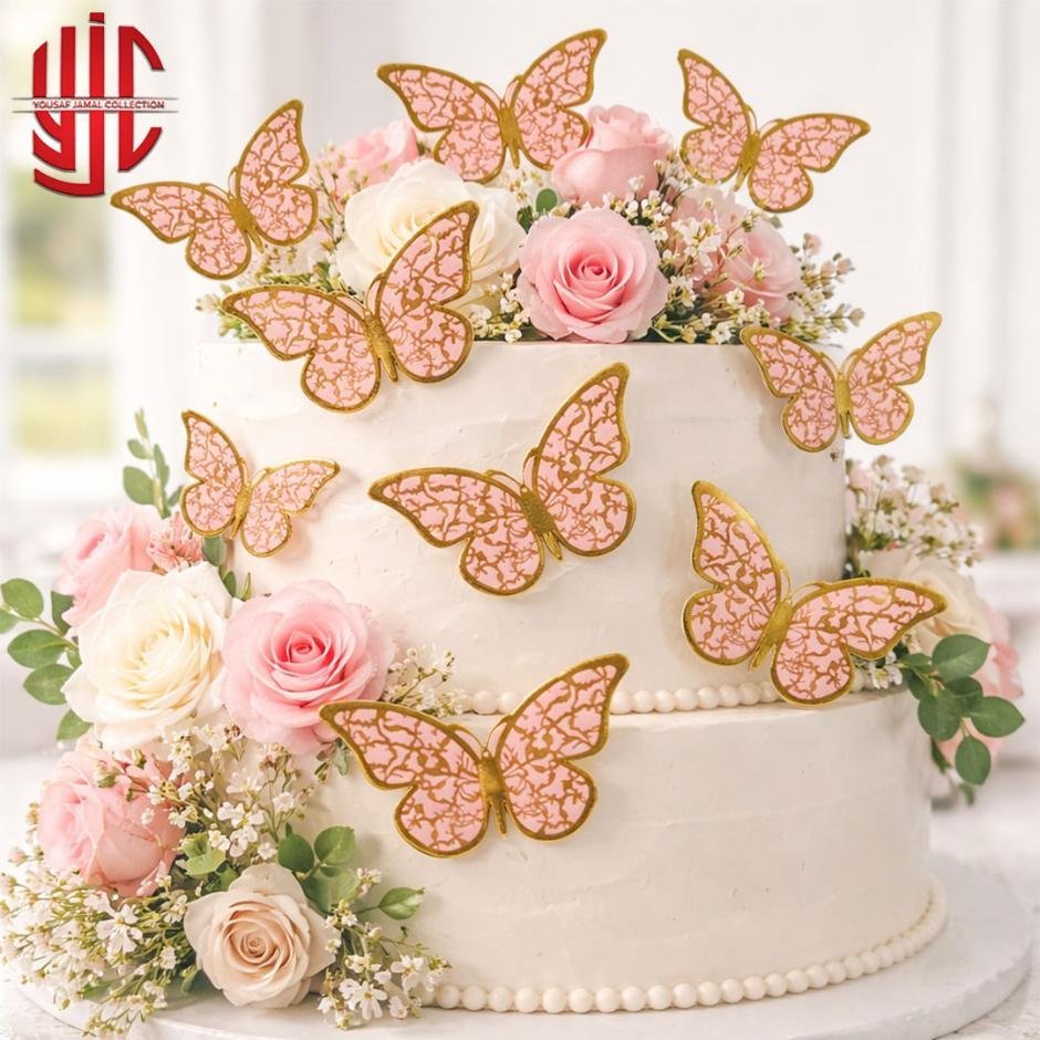 yjc-DCTP-084-1.jpg Mud Pink Butterfly Cutouts With Golden Textures 12 Pieces Pack - Image 1