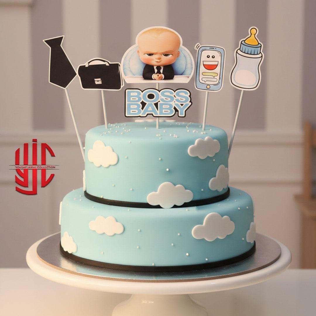 yjc-DCTP-090-1.jpg Boss Baby Paper Cake Topper 5 Pieces Set - Image 1