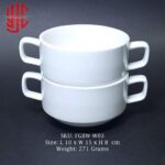Imported Porcelain Soup Bowl White 2 Ears 10cm