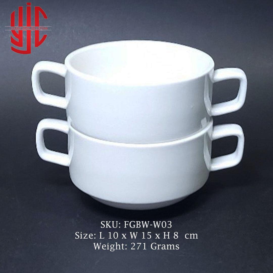 yjc-FGBW-W03-2-1.jpg Imported Porcelain Soup Bowl White 2 Ears 10cm - Image 1