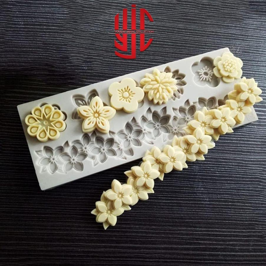 yjc-PLMO-061-1.jpg Silicon 3D Flowers Lace Chocolate Paste Mold Five Types Flowers 6 Cavities - Image 1