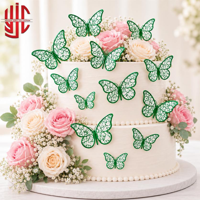 yjc-DCTP-119-1 Green Butterfly Cutouts With Green Borders 12 Pieces Pack - Image 1