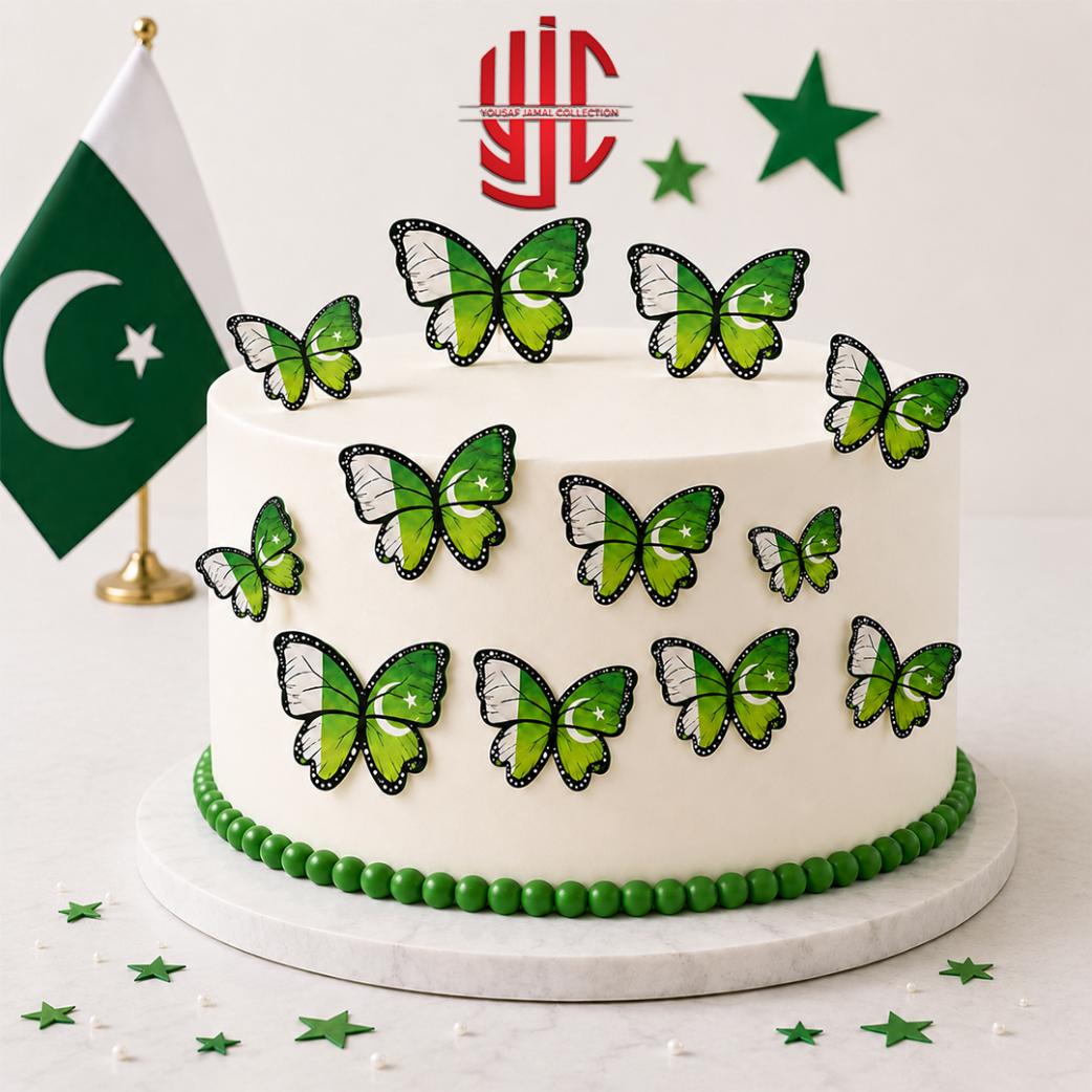 yjc-DCTP-120-1 14 August Pakistan Flags Butterfly Cutouts 12 Pieces Pack - Image 1