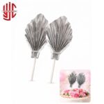 Paper Cake Toppers Palm Leaves Silver 2 Pieces