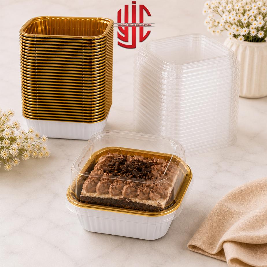 yjc-DPLN-001-1 White Foil Square Cupcake Liners With Lid 10 Pieces Pack - Image 1