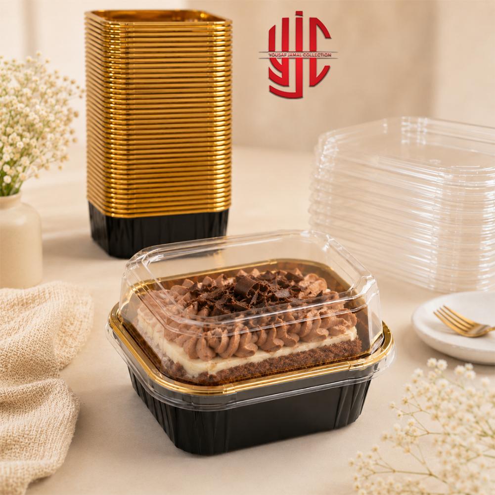 yjc-DPLN-002-1 Black Foil Square Cupcake Liners With Lid 10 Pieces Pack - Image 1