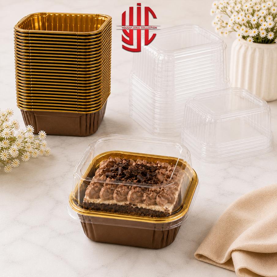 yjc-DPLN-004-1 Brown Foil Square Cupcake Liners With Lid 10 Pieces Pack - Image 1