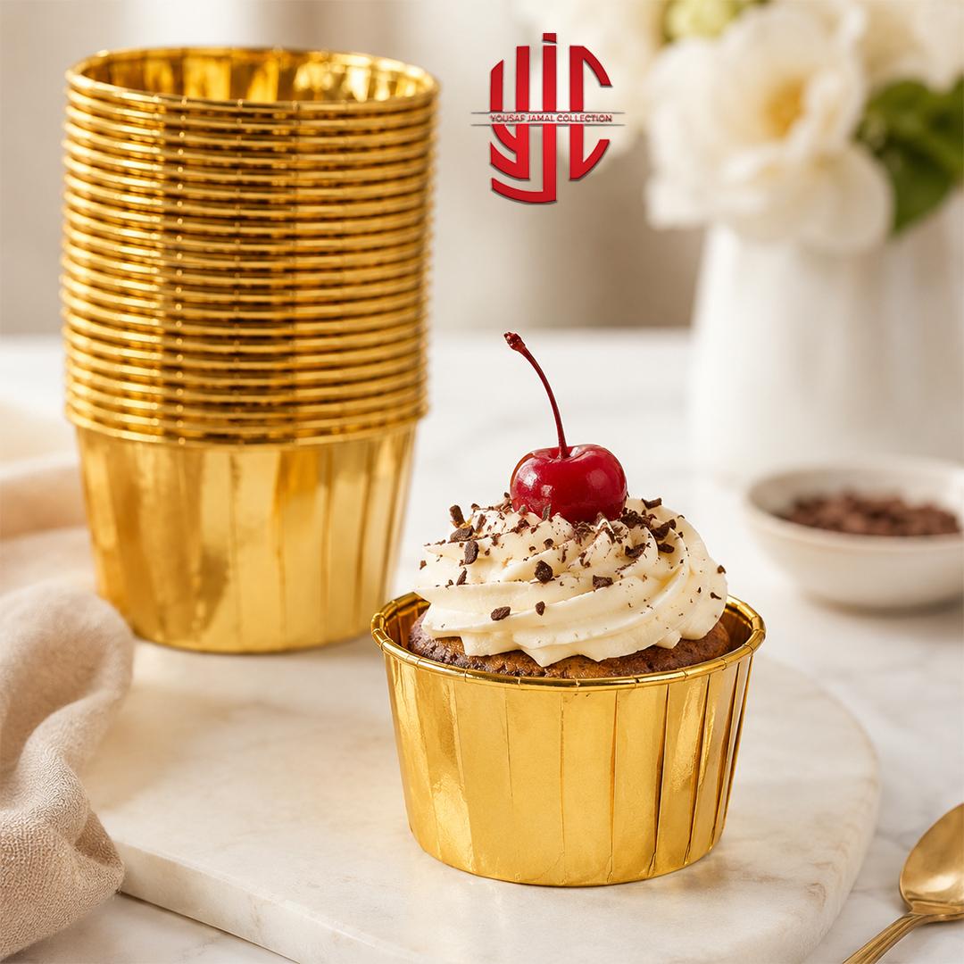 yjc-DPLN-006-1 Golden Foil Cupcake Liners 10 Pieces Pack - Image 1