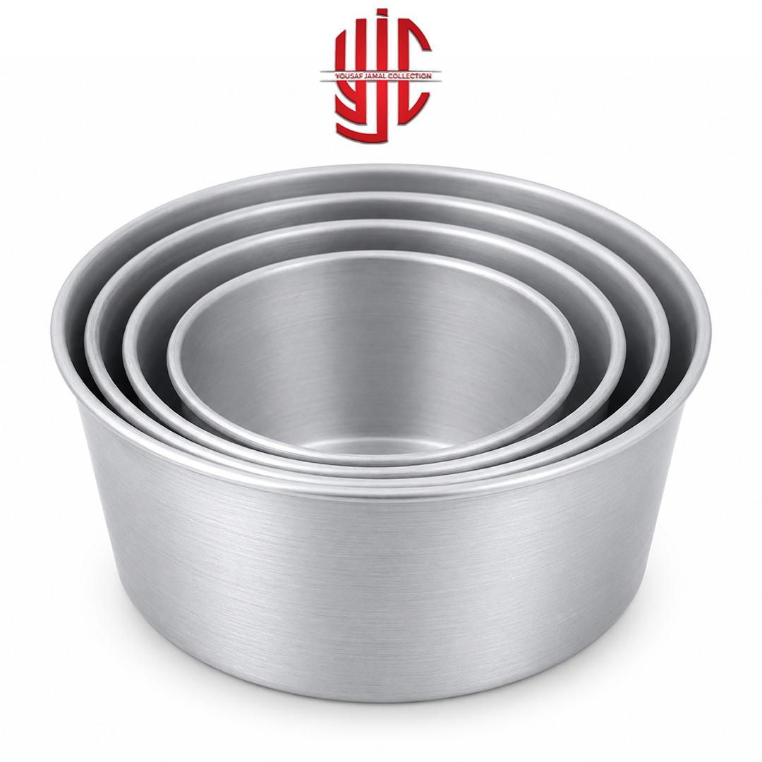 yjc-STPN-046-Main-1 Silver Round Fix Cake Pans 4.5 inch Height Various Sizes - Image 1