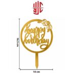 Acrylic Happy Birthday Flowers Golden Topper - Image 2