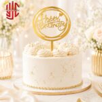 Acrylic Round Happy Birthday Hearts Golden Topper