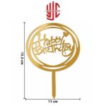 Acrylic Round Happy Birthday Hearts Golden Topper - Image 2