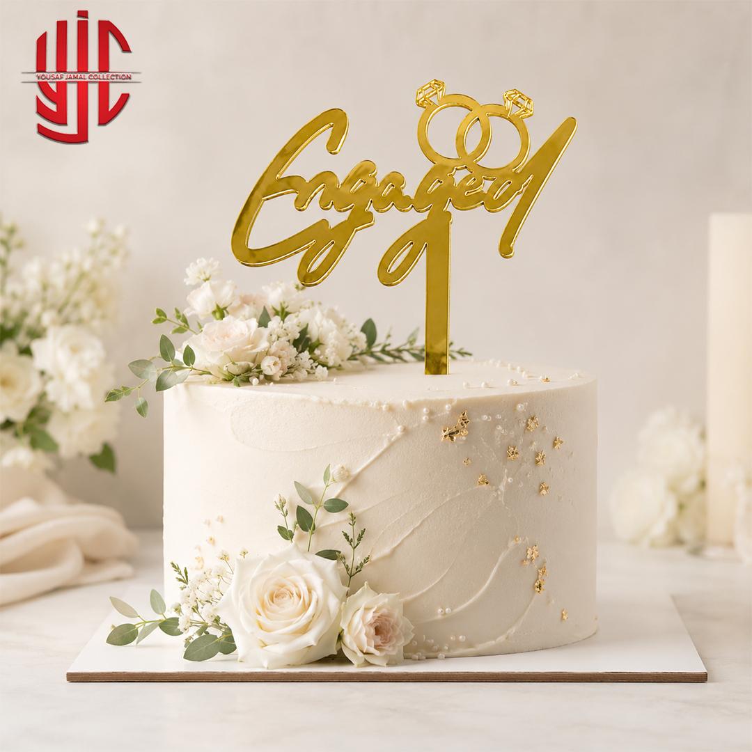 yjc-DCTP-131-1 Acrylic Engaged Golden Topper - Image 1