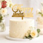 Acrylic Happy Anniversary Golden Topper
