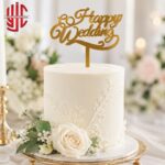 Acrylic Happy Wedding Golden Topper