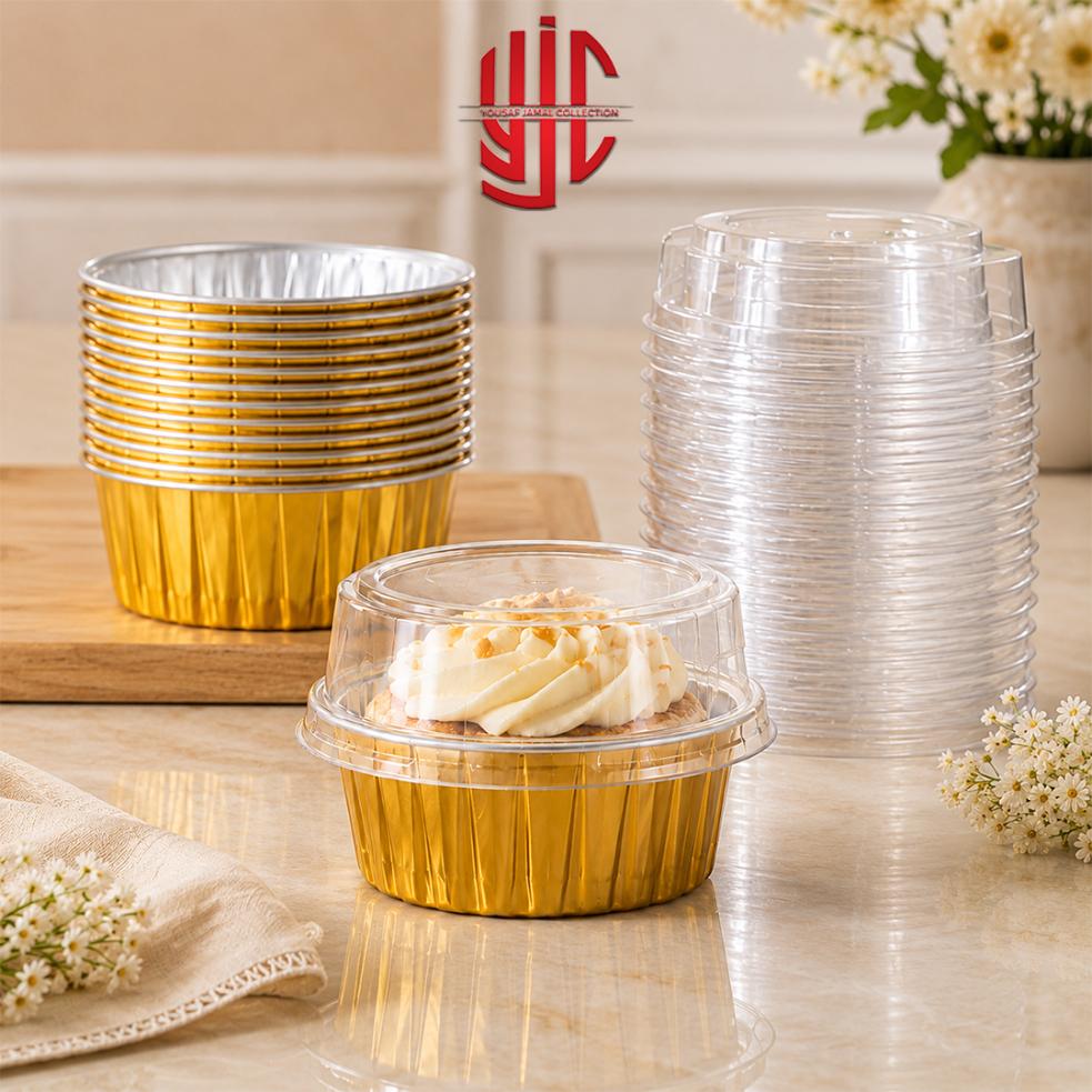 yjc-DPLN-011-1 Aluminium Gold Cupcake Liners With Lid 10 Pieces Pack - Image 1