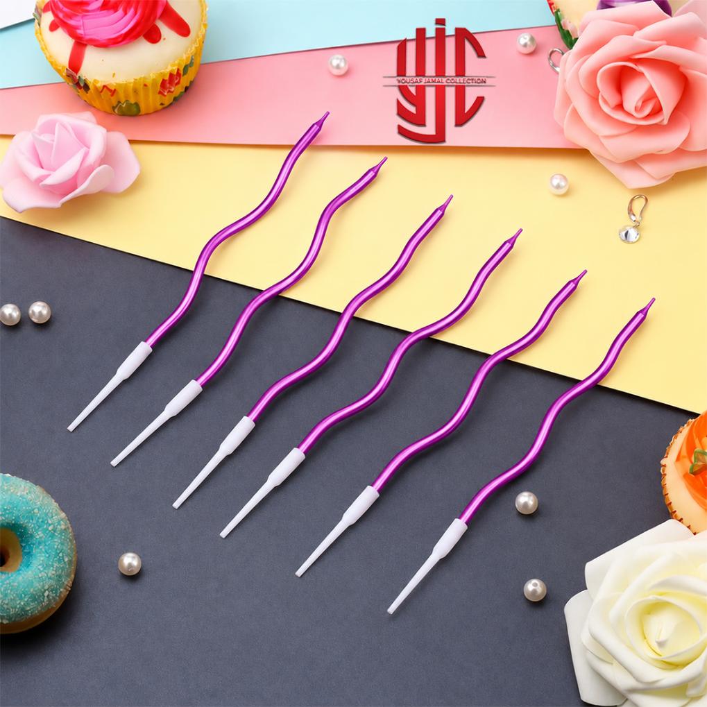 yjc-DCCN-010-a Dark Purple Color Curvy Cake Candles 6 Pieces Set - Image 1