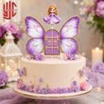Puprle Princess Butterfly Castle Theme Paper Cake Topper 4 Pieces Set
