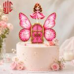 Pink Princess Butterfly Castle Theme Paper Cake Topper 4 Pieces Set