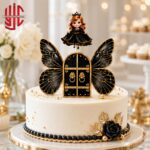 Black Princess Butterfly Castle Theme Paper Cake Topper 4 Pieces Set