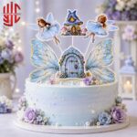 Blue Fairies Butterfly Castle Theme Paper Cake Topper 6 Pieces Set