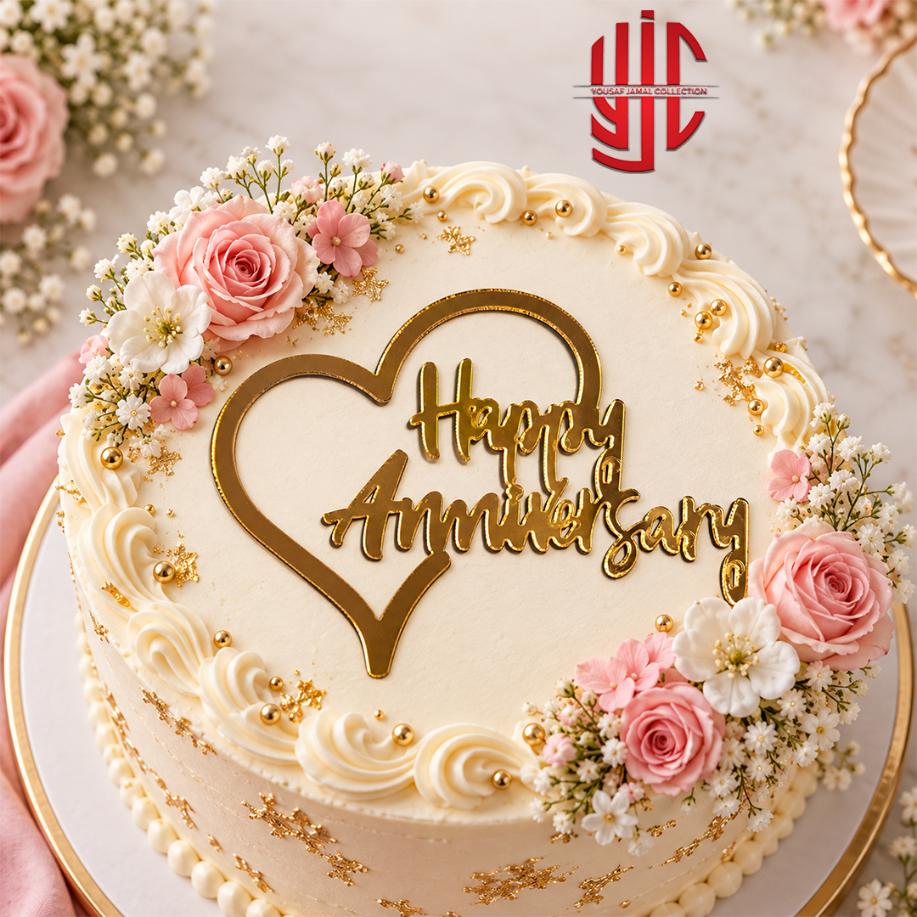 yjc-DCTP-160-1 Acrylic Happy Anniversary Heart Tags 5 Pcs Pack - Image 1