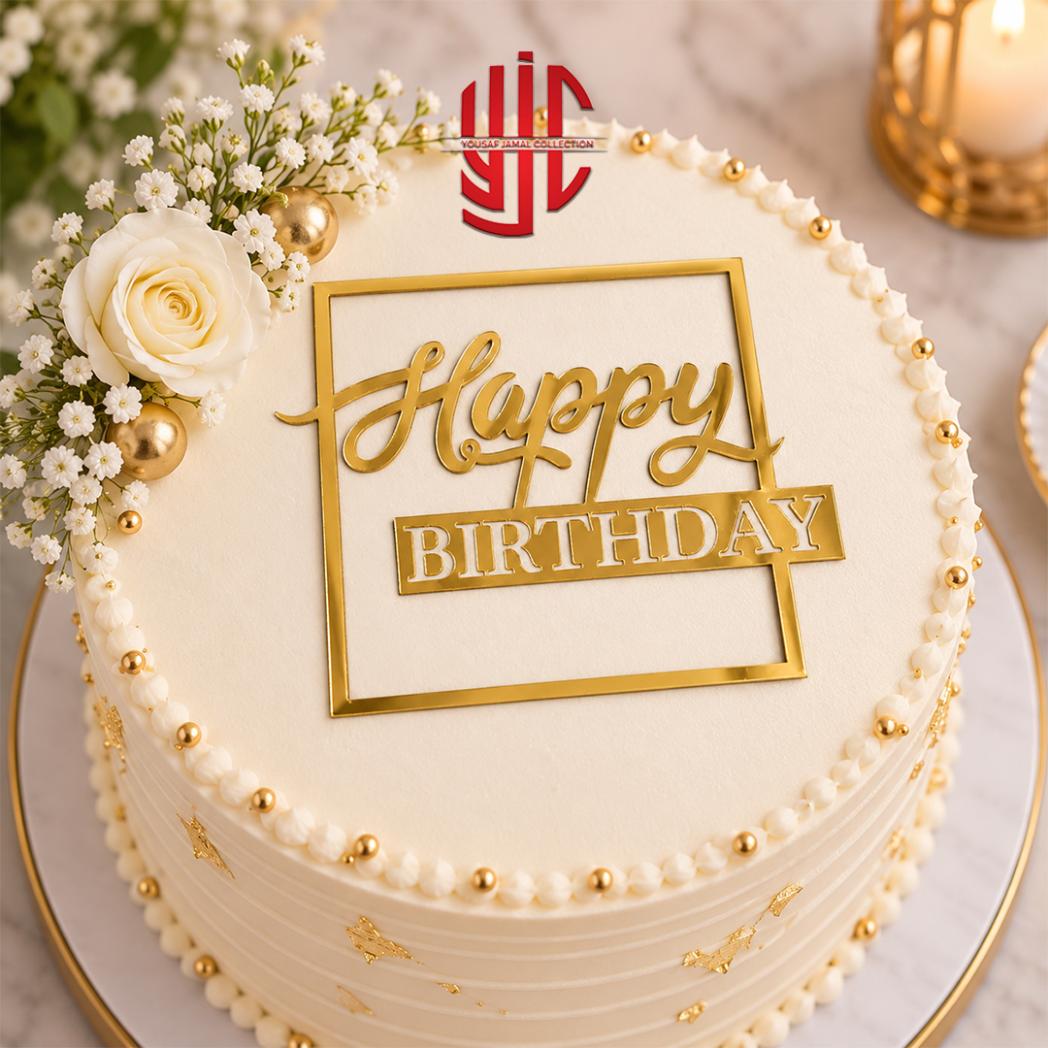 yjc-DCTP-167-1 Acrylic Happy Birthday Squared Topper Tags 5 Pcs Pack - Image 1