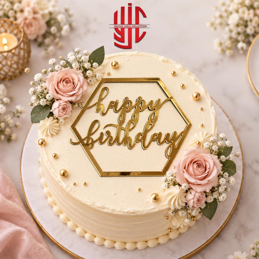 yjc-DCTP-171-1 Acrylic Happy Birthday Topper Tags 5 Pcs Pack - Image 1