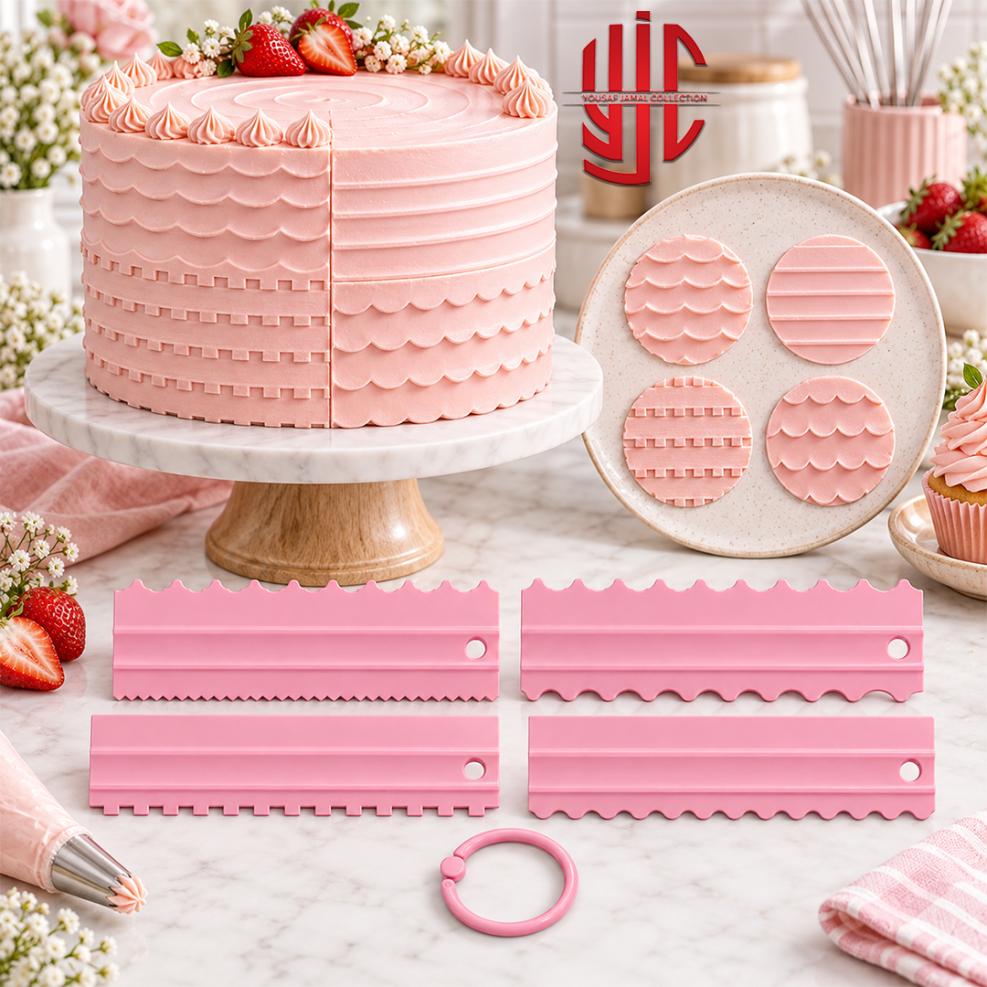 yjc-PLCM-002-1 Plastic Cake Comb Double Sided Four Pieces Set - Image 1