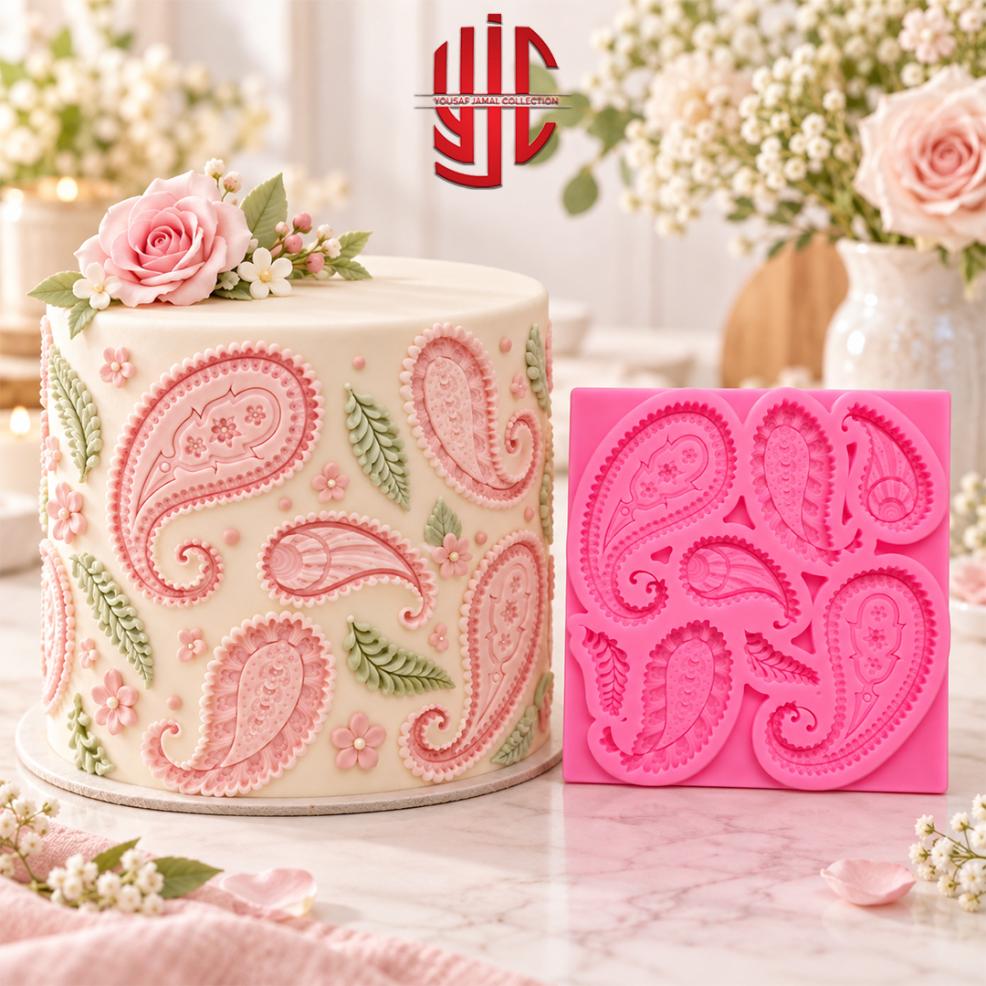 yjc-PLMO-209-1 Silicon Baroque Paisley Lace Mold 6 Cavity - Image 1