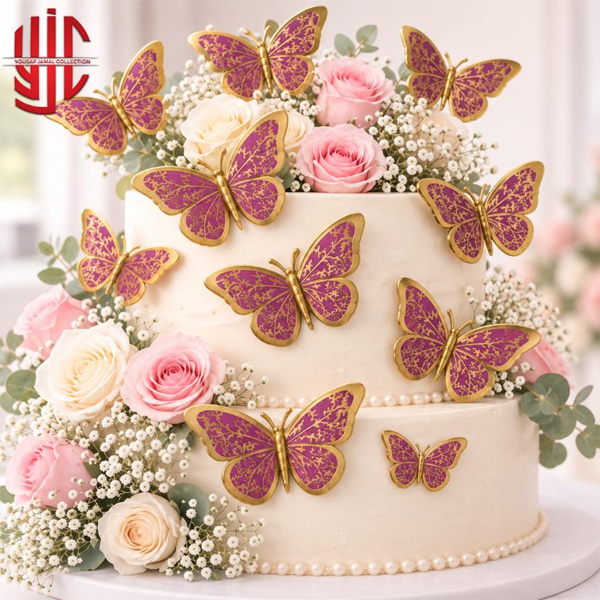 yjc-DCTP-179-1 Purple Butterfly Cutouts With Golden Textures 12 Pieces Pack - Image 1