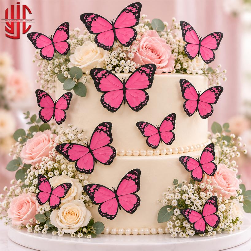 yjc-DCTP-180-1 Dark Pink Butterfly Cutouts With Black Edges 12 Pieces Pack - Image 1