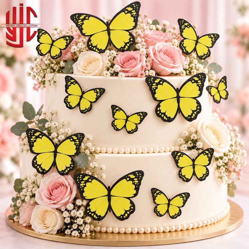 yjc-DCTP-182-1 Yellow Butterfly Cutouts With Black Edges 12 Pieces Pack - Image 1