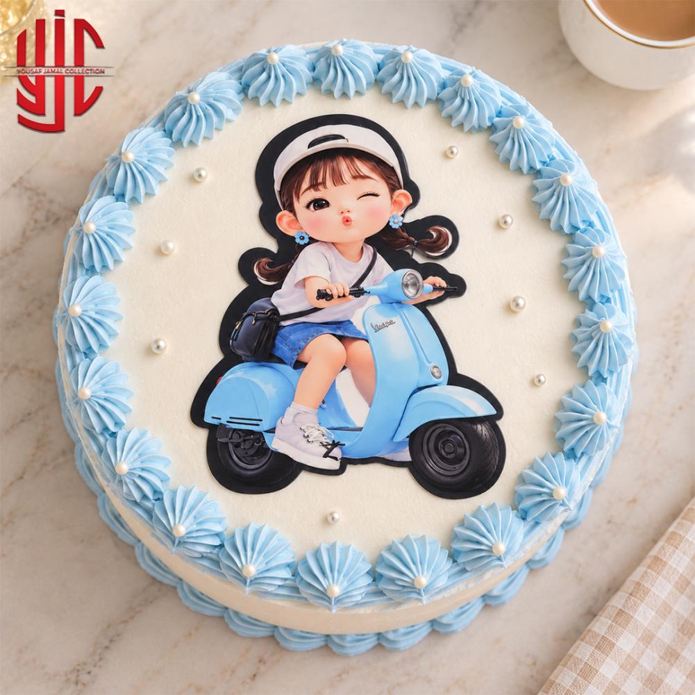 yjc-DCTP-195-1 Scooty Girl Theme Paper Cake Topper 10 Pieces Set - Image 1