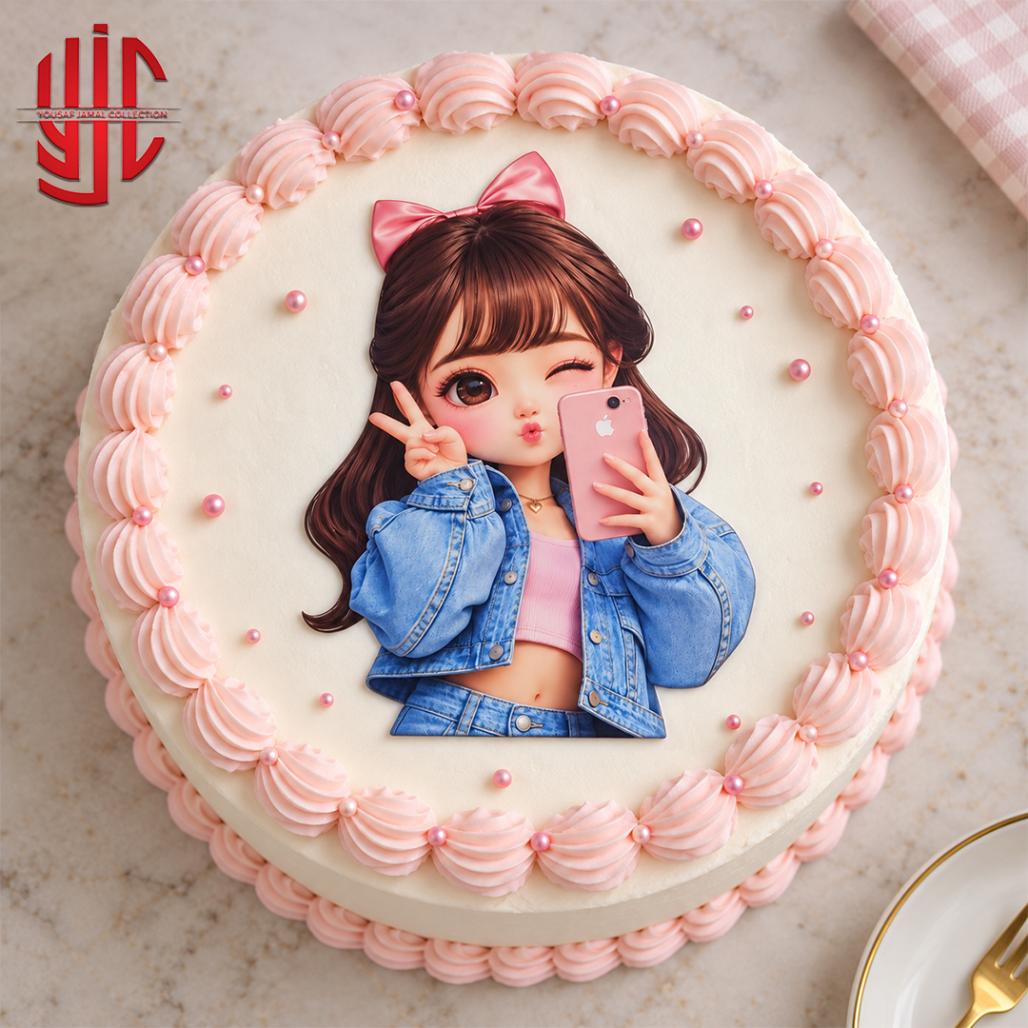 yjc-DCTP-196-1 Selfie Girl Theme Paper Cake Topper 10 Pieces Set - Image 1