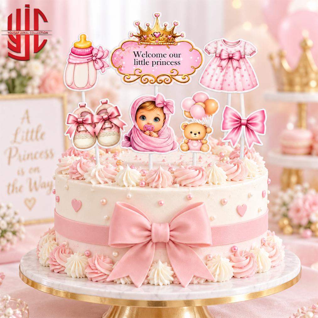 yjc-DCTP-199-1 New Born Baby Theme Paper Cake Topper 7 Pieces Set - Image 1
