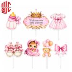 New Born Baby Theme Paper Cake Topper 7 Pieces Set - Image 2