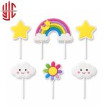 Rainbow Theme Paper Cake Topper 6 Pieces Set - Image 2