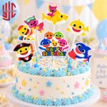 Happy Birthday Shark Theme Paper Cake Topper 6 Pieces Set