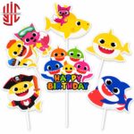 Happy Birthday Shark Theme Paper Cake Topper 6 Pieces Set - Image 2