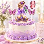 Lavender Princess Theme Paper Cake Topper 4 Pieces Set