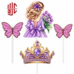 Lavender Princess Theme Paper Cake Topper 4 Pieces Set - Image 2