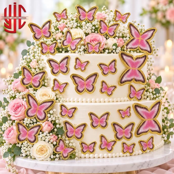 yjc-DCTP-223-1 Pink Black Butterfly 34 Pieces Paper Sticker Sheet - Image 1