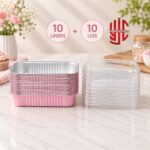 Aluminium Pink Loaf Pan Liners With Lid 10 Pieces Pack - Image 2