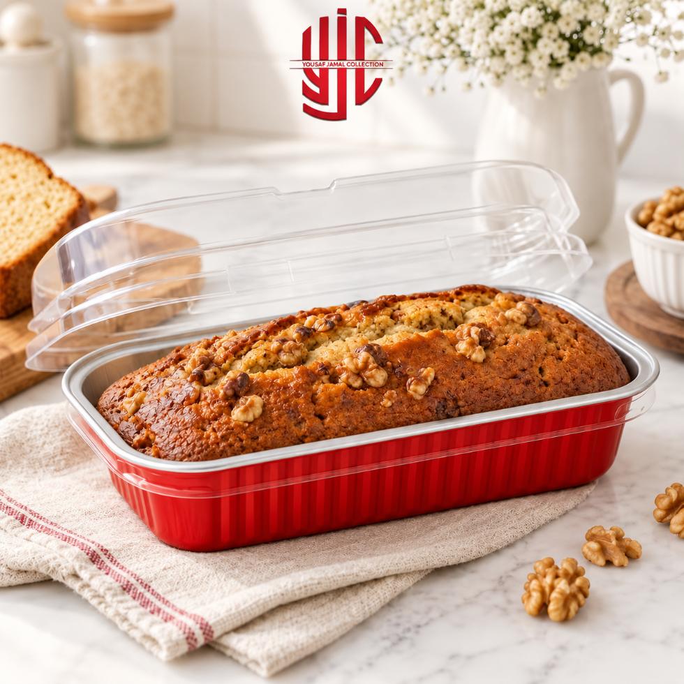 yjc-DPLN-017-1 Aluminium Red Loaf Pan Liners With Lid 10 Pieces Pack - Image 1