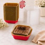 Red Square Foil Cupcake Liners With Lid 10 Pieces Pack